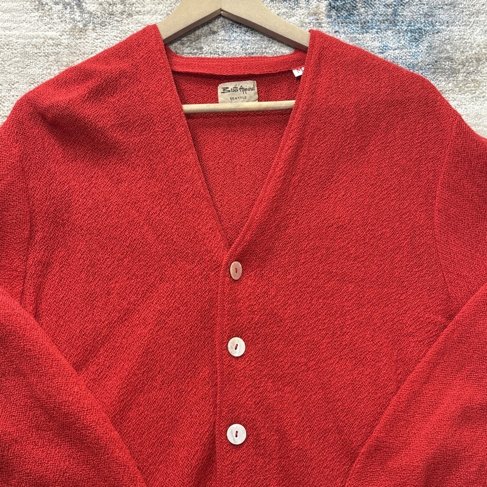 Vintage 1950s Best's Apparel Seattle Red Cardigan M Mother of Pearl Buttons